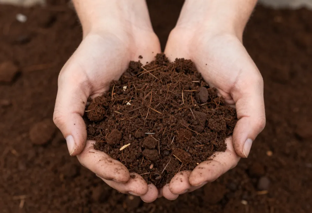 Quality garden mix showing friable texture with organic matter