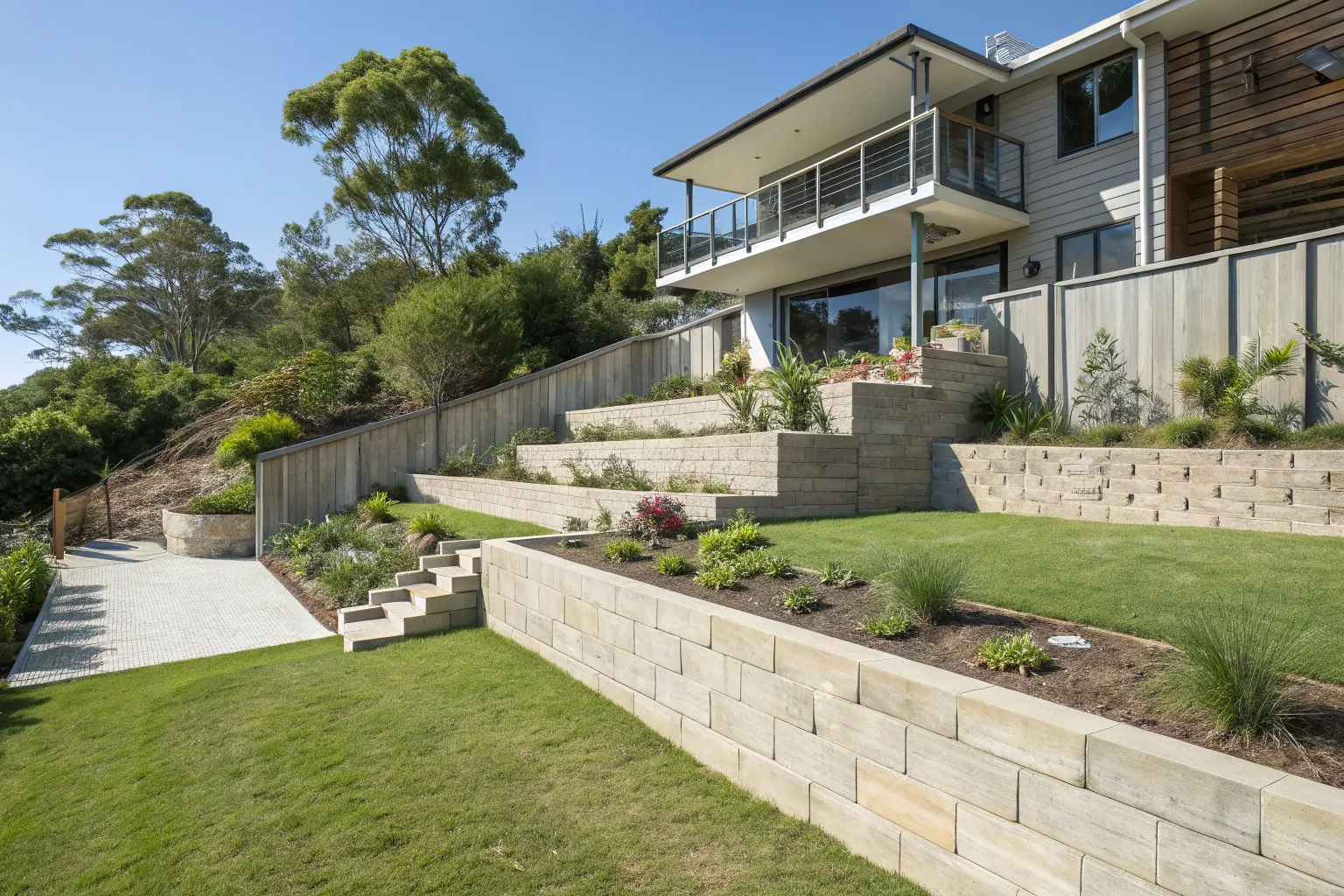 multi tier concrete sleeper retaining wall